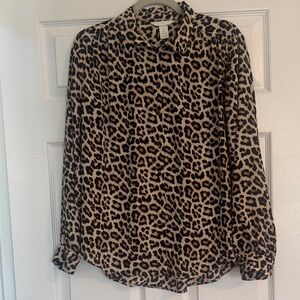 H&M Leopard Print Button-Down Blouse - Tan & Black